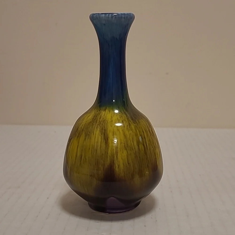 Vintage Japanese Multicolored Drip Glaze Bud Vase
